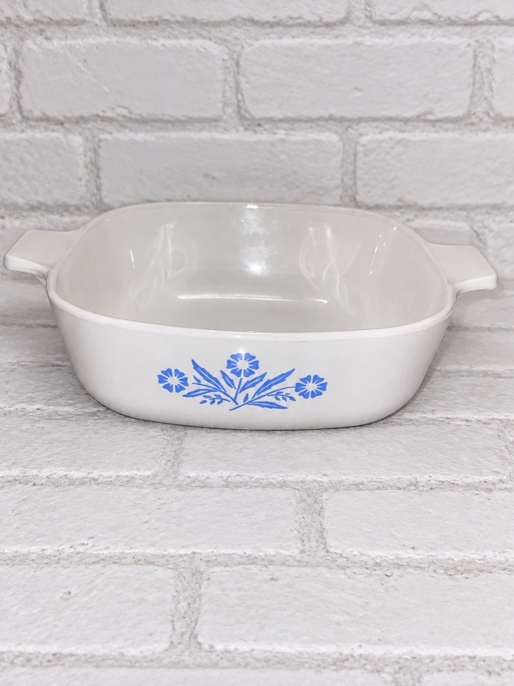 Corningware White Casserole with Blue Floral Design